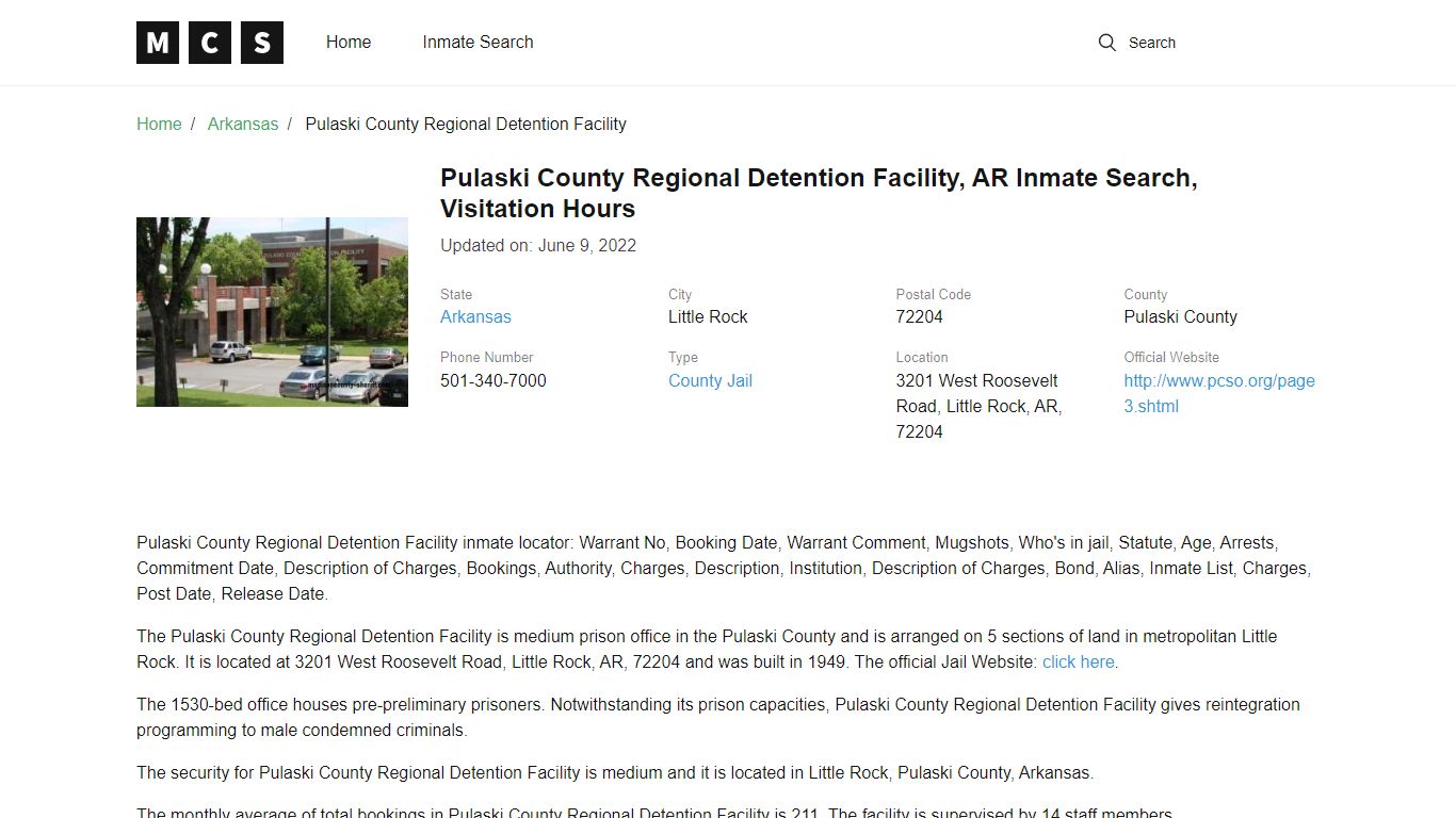 Pulaski County, AR Jail Inmates Search, Visitation Rules